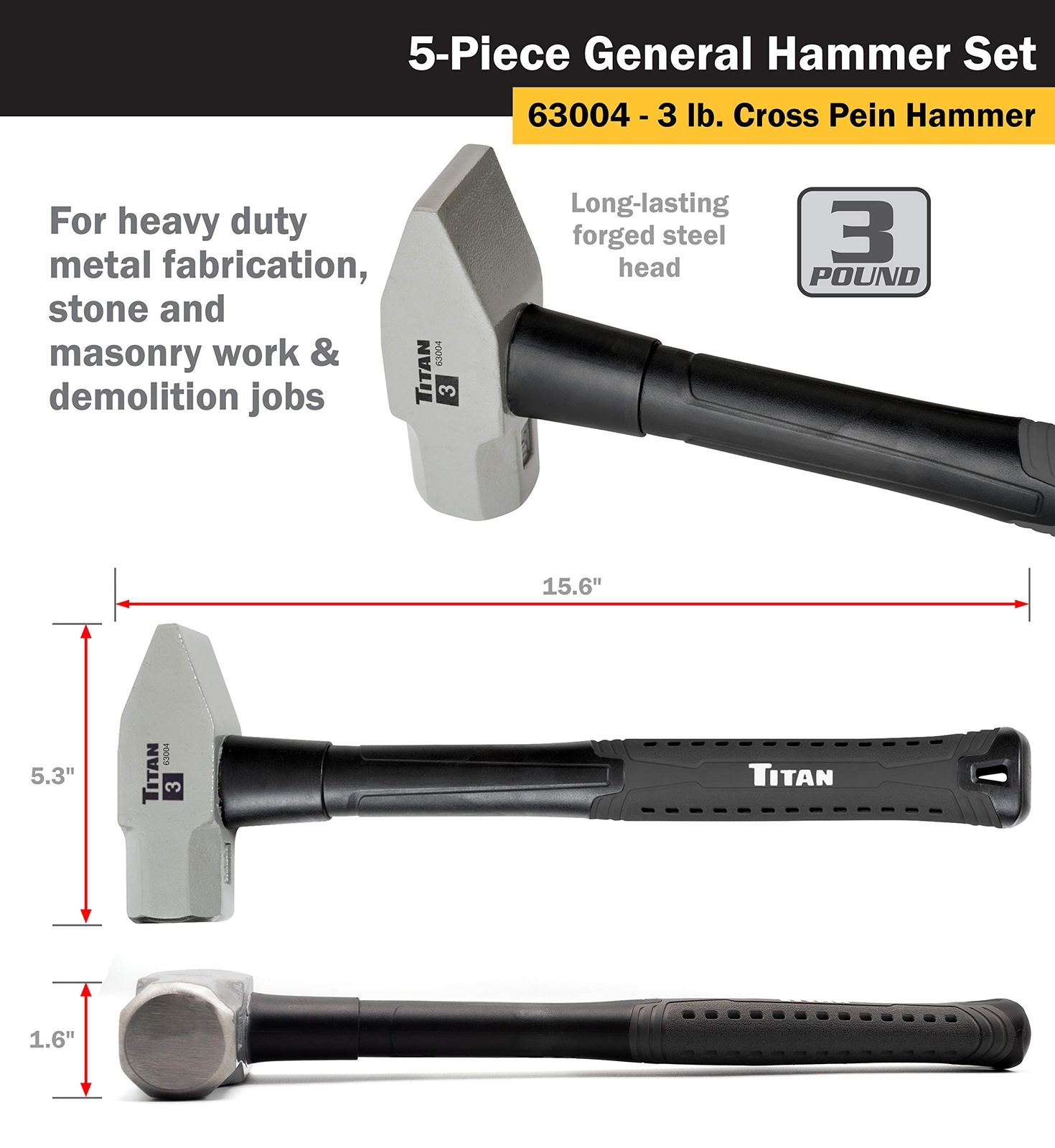 Comprehensive Hammer Set Includes Ball Pein Rubber Mallet and Sledge Hammers