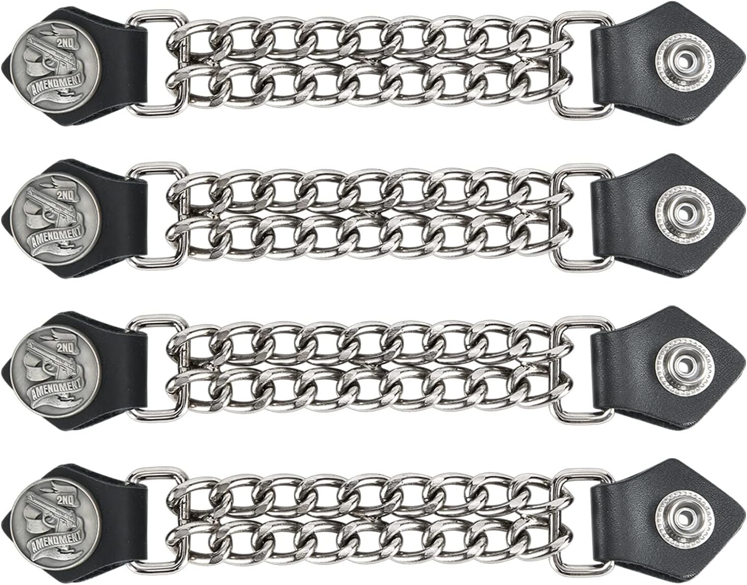 4-Pack- 2nd Amendment Chrome and Leather Vest Extender-Snap On Button