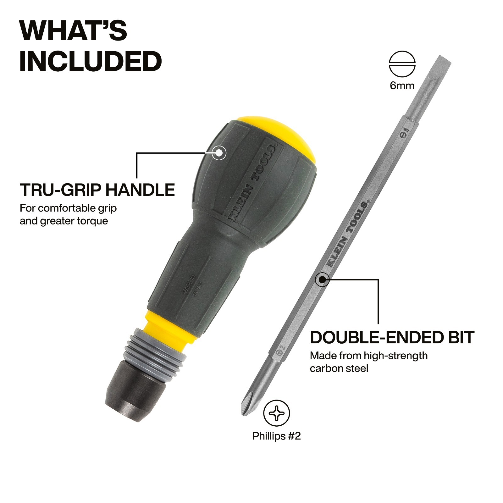 Klein Tools 32960A Fastbit Tru-Grip Screwdriver, Phillips, Slotted Bits