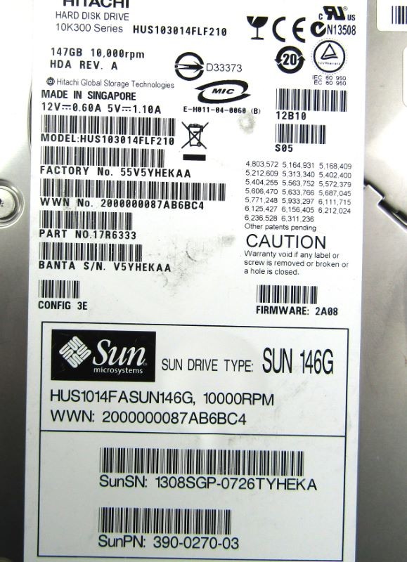 Sun 540-6605 (XRA-FC1CB-146G10K) 146GB-10000 RPM, FC-AL Disk 4z