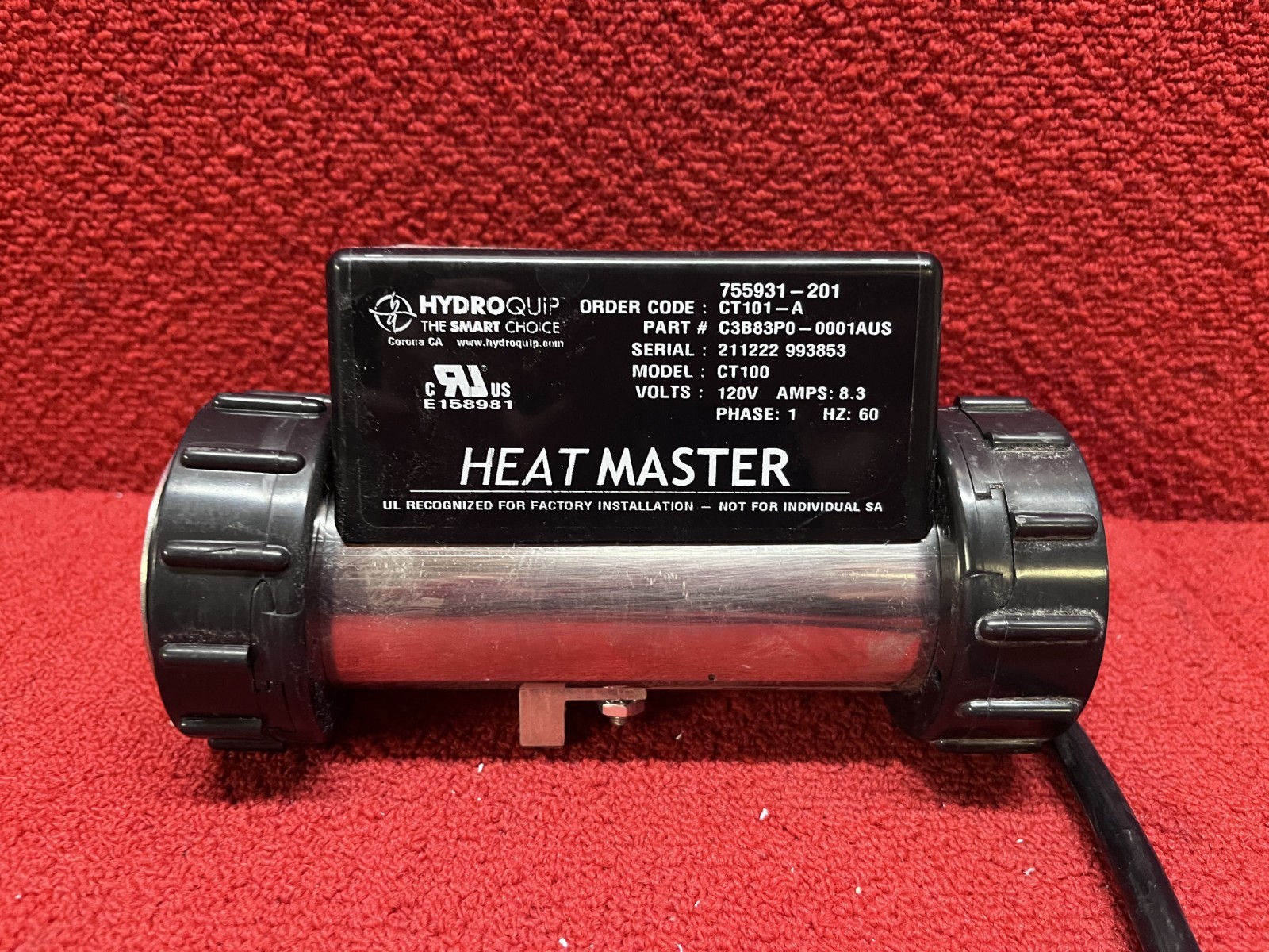 Used HydroQuip Heat Master Rapidheat Inline Heater 120V 8.3A Tee Style #CT100