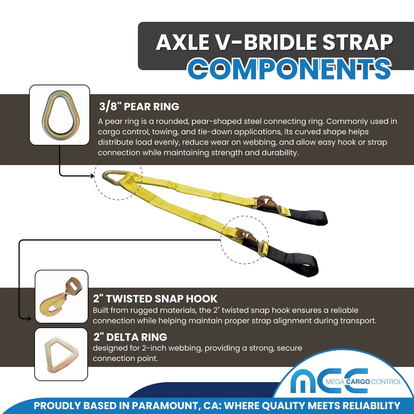 2" x 4' V-Bridle Straps with Snap Hooks & Axle Strap - Low Profile V-Assembly