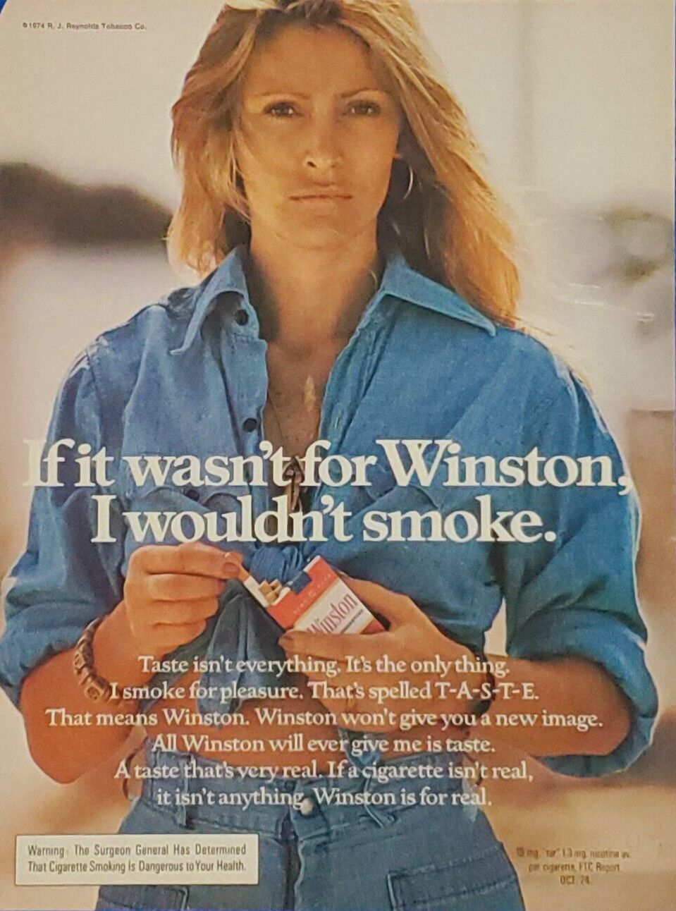 1974 WINSTON CIGARETTE ORIGINAL PRINT AD "IF IT WASN'T FOR WINSTON" SHIPS FREE