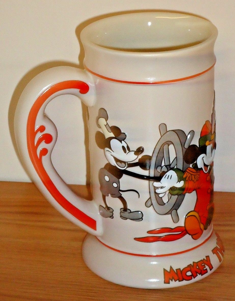 Disney Mickey Mouse THROUGH THE YEARS 6.5" tall ceramic coffee MUG by Ceramarte