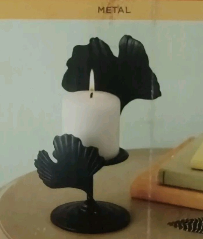 Martha Stewart Black Iron Lotus Flower Tabletop Pillar Candleholders Set of 2