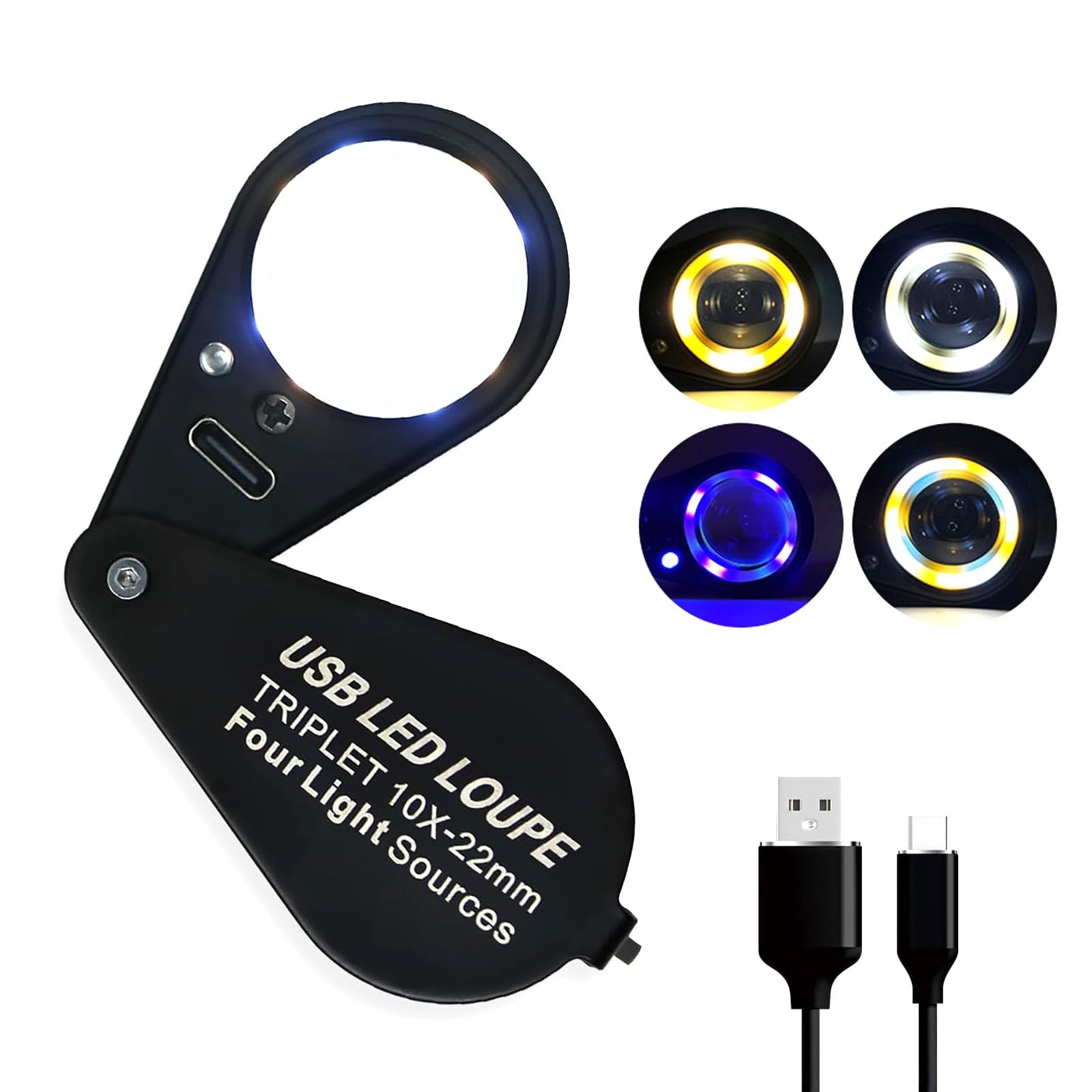 Rechargeable10x Jewelers Loupe Magnifier with UV&LED Lights, Eye Loupe 10x Ma...