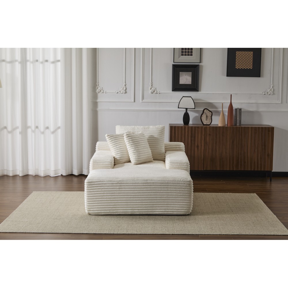 Oversized Chaise Lounge Chair, Plush Sleeper Daybed Corduroy Sofa White
