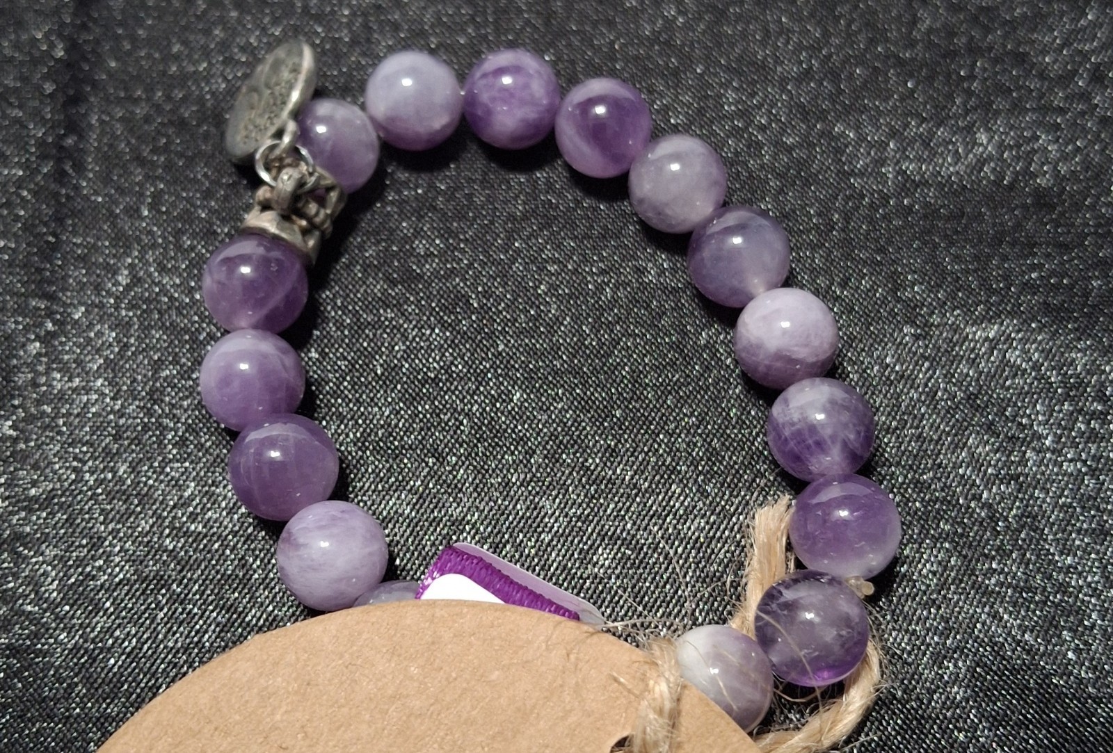 Amethyst 8mm Bead Bracelet With Charm Size 5 (BRC 112)