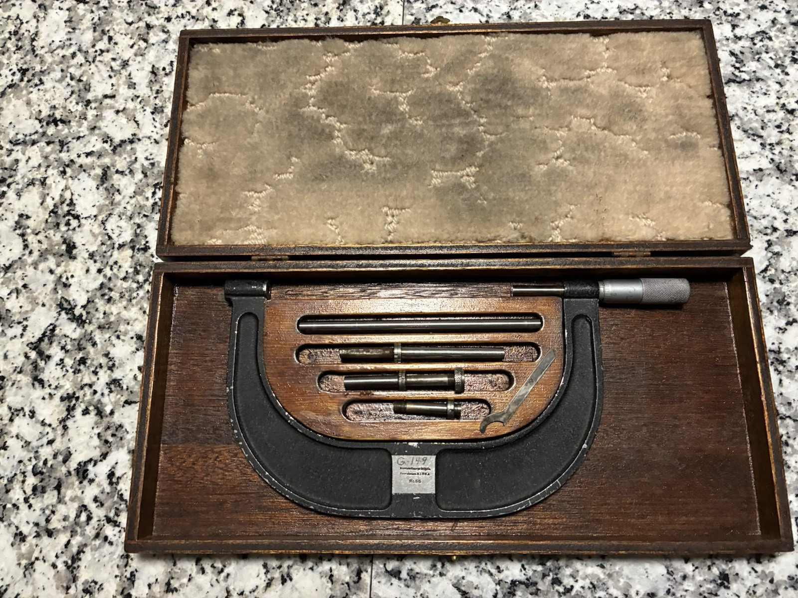 Brown & Sharpe No. 55,   Micrometer Wooden Storage Box AND PARTS