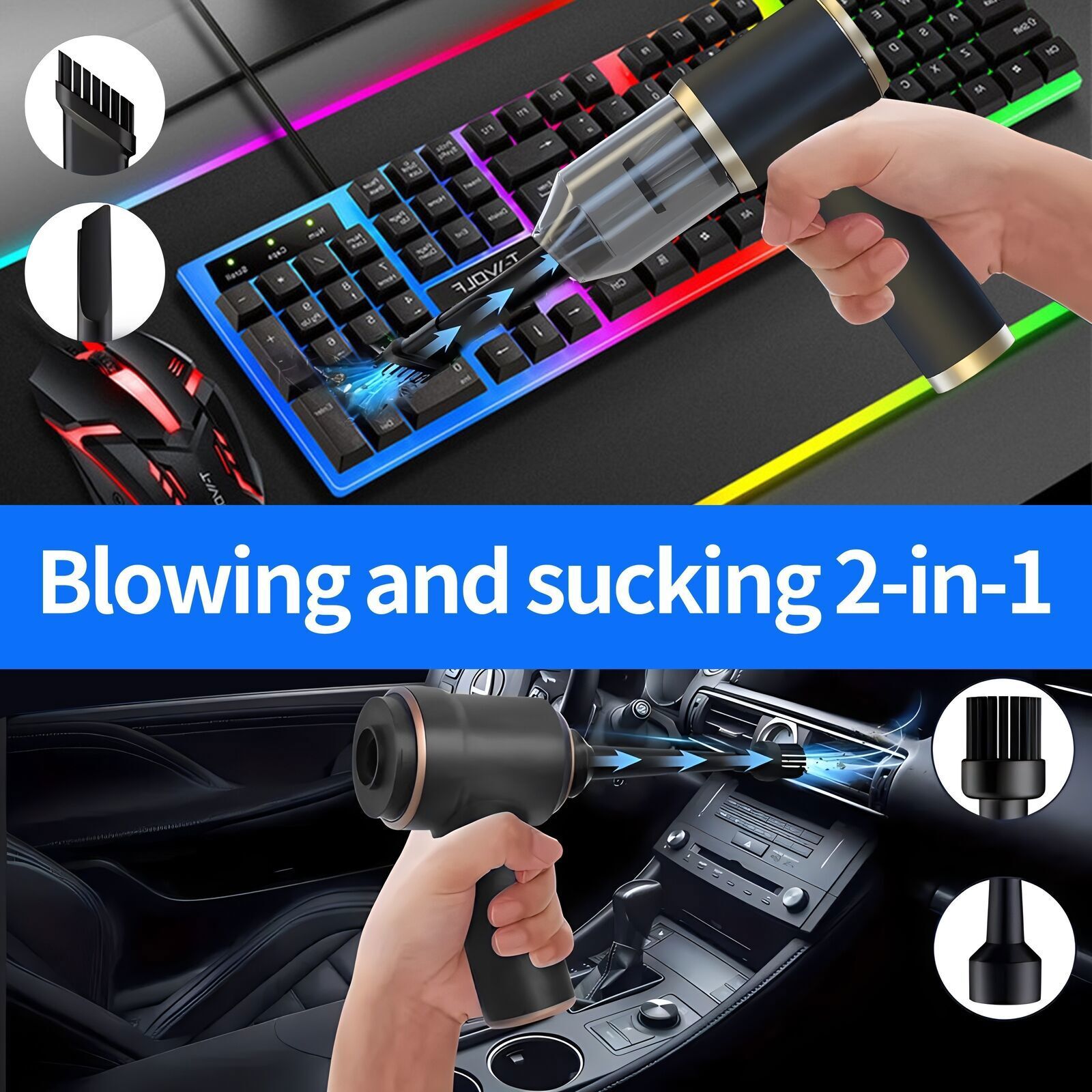 4 in 1 Upgrade Car Vacuum Cleaner Air Blower Wireless Handheld Rechargeable Mini