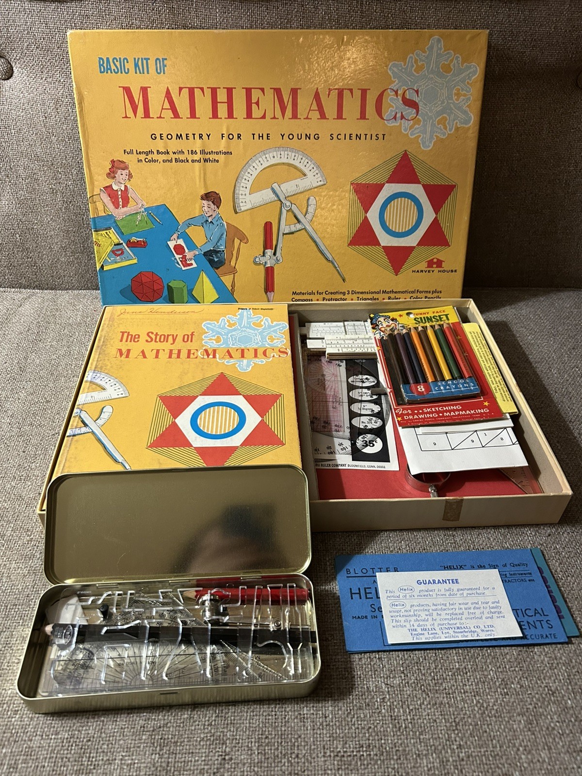 1958 Mathematics Geometry Kit Vintage Rare Box Harvey Young Scientist Laboratory