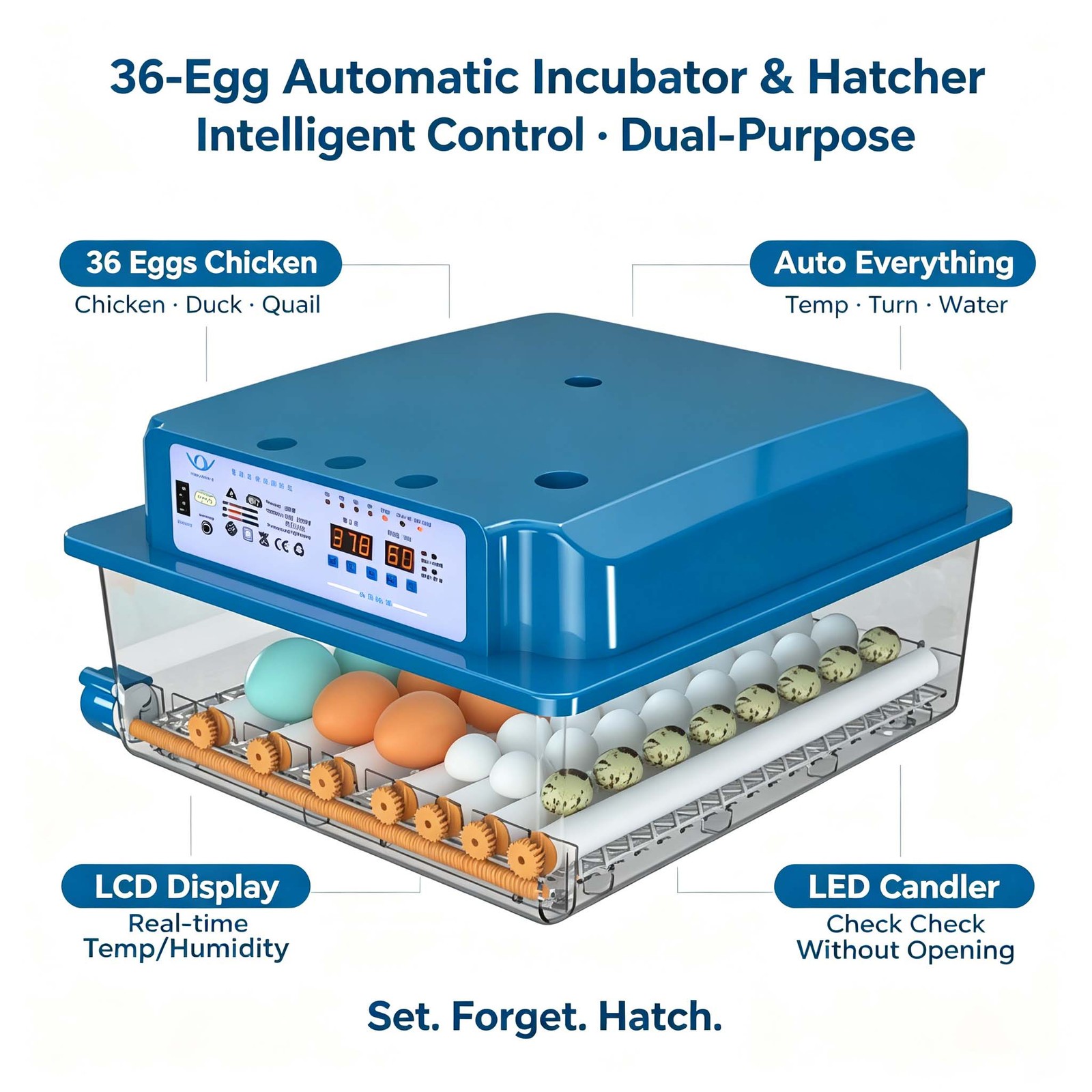 36 Eggs Fully Automatic Incubator Intelligent Chicken Duck Goose Egg Hatcher New