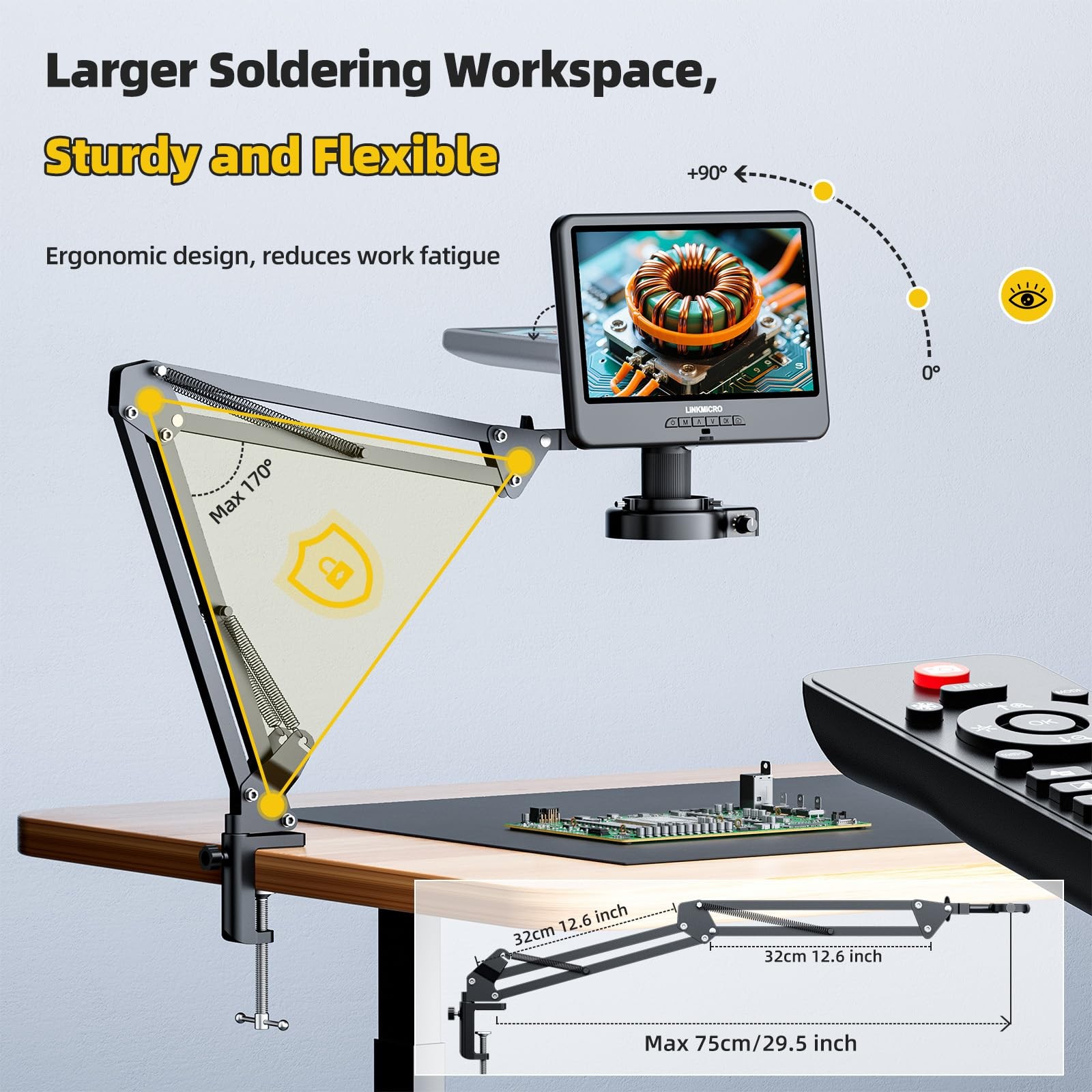 LINKMICRO LM109A 10.1'' Digital Microscope with Flex Arm Stand, 10.1", black