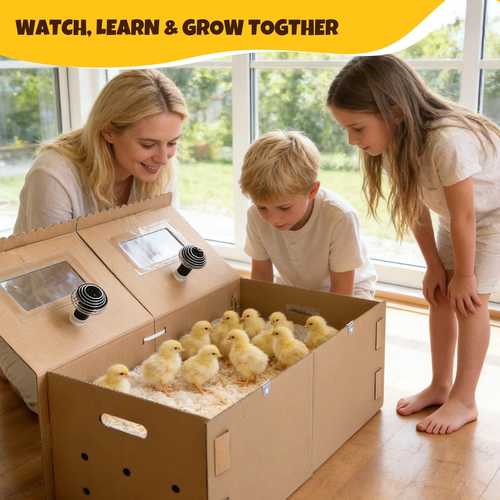 Extra Large 33" Chick Brooder Box for 40 Chicks, Dual 75W Heat Lamps, Adjustable