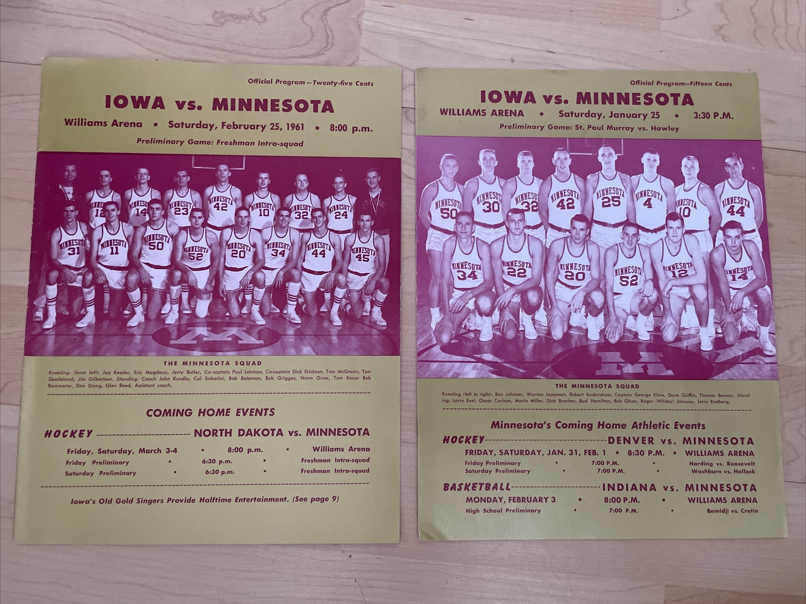 1957-1958 Iowa vs. Minnesota High School Programs Set Of 2 Williams Arena