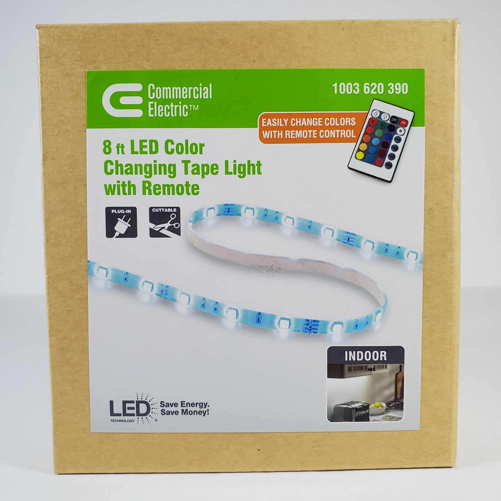 Commercial Electric 8ft Indoor LED Color Changing Tape Light Plug-In w/ Remote