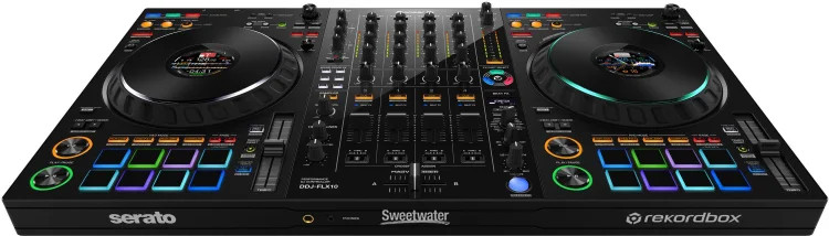Pioneer DJ DDJ-FLX10 DJ Controller and Upper Deck Flight Case with LED Lights -