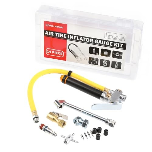 Tire Inflator and Air Pressure Gauge, Dual Head Chuck, 1/4" NPT, 13" 14PCS