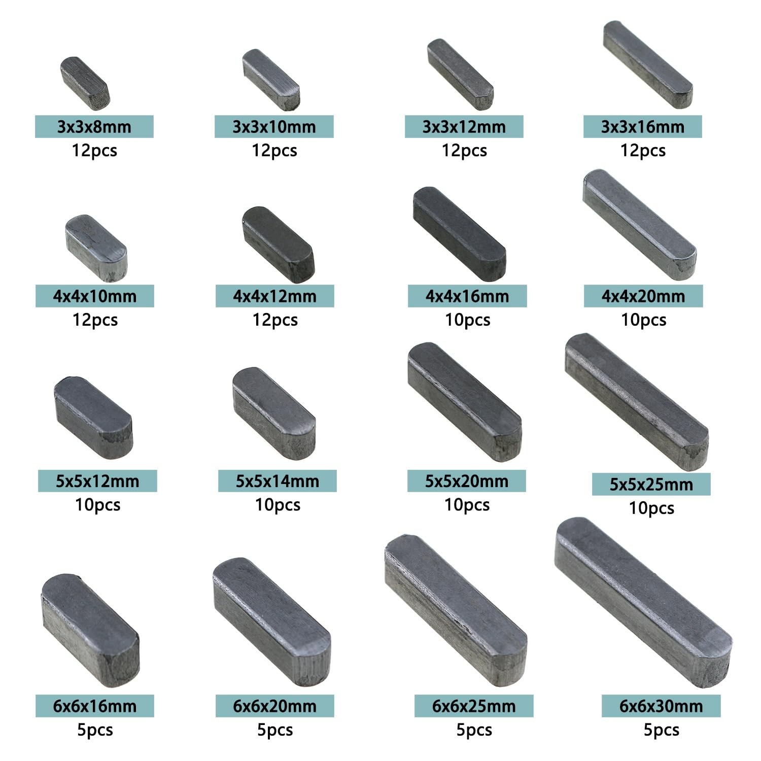 Flat Keyed Pin Assortment Parallel Key, 152 PCS Double Round Head Steel Kit