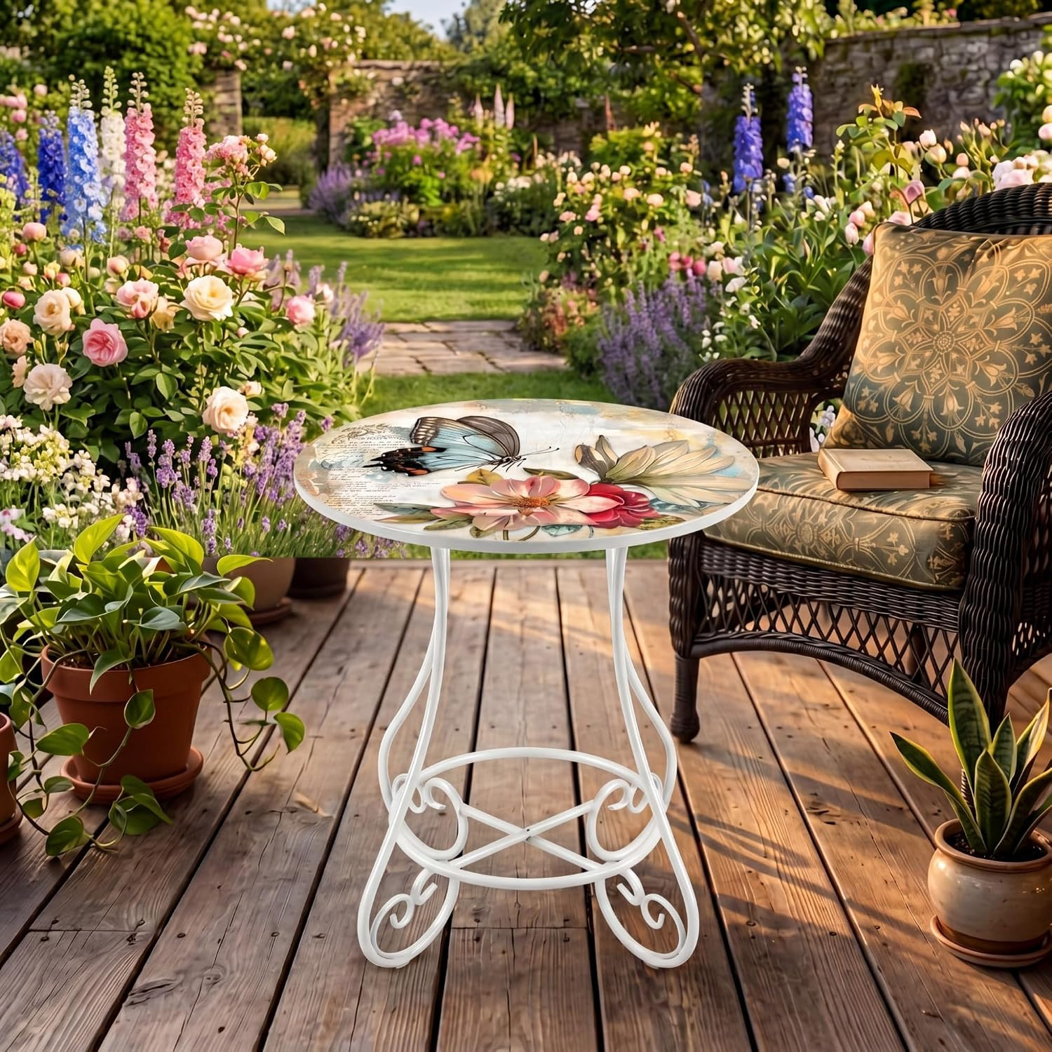 14 Inch Outdoor Side Table round Small Patio Accent Weather Resistant Metal Eleg