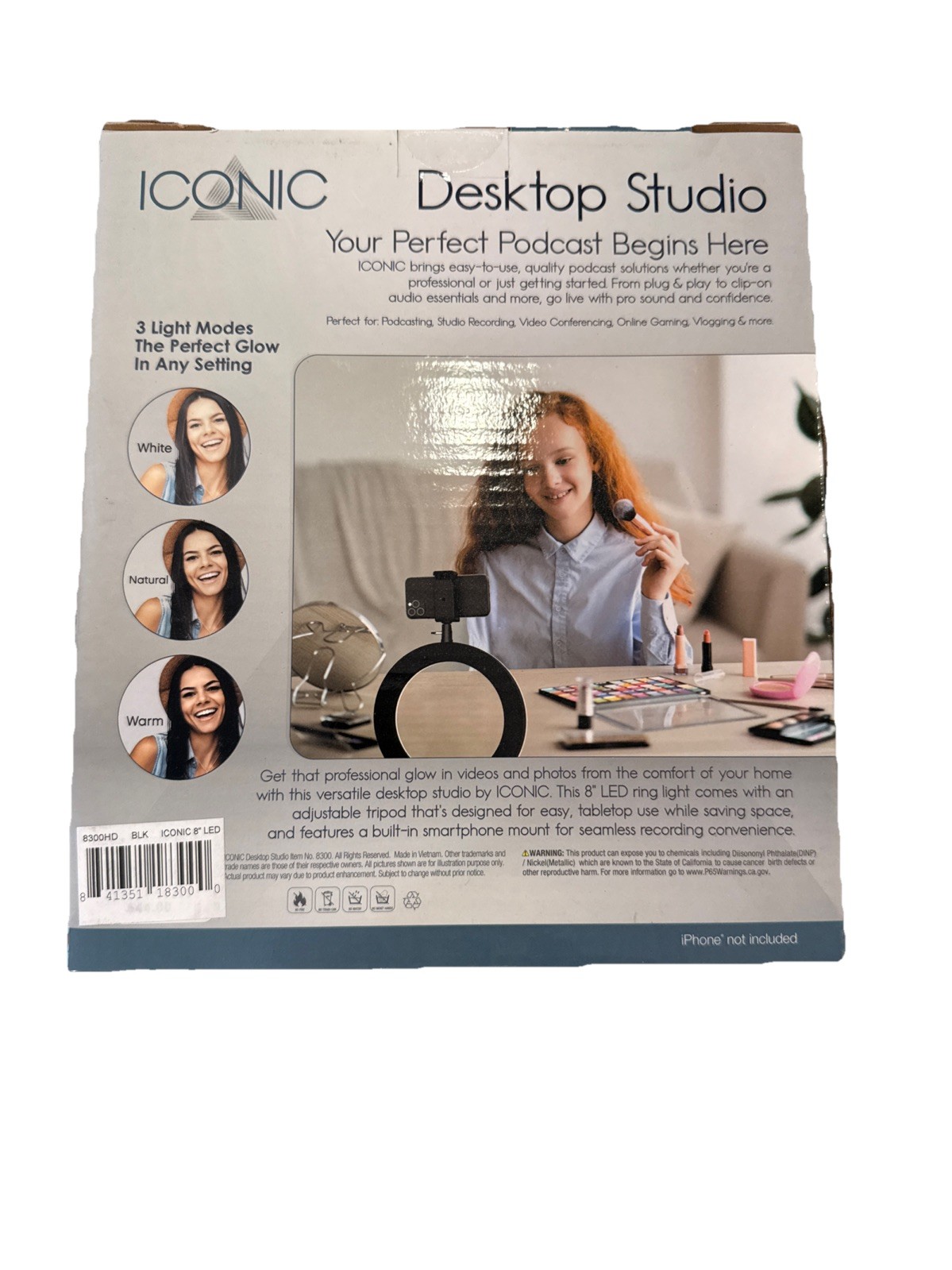 ICONIC DESKTOP STUDIO 8" LED Ring Light w Phone Mount & Tripod Stand