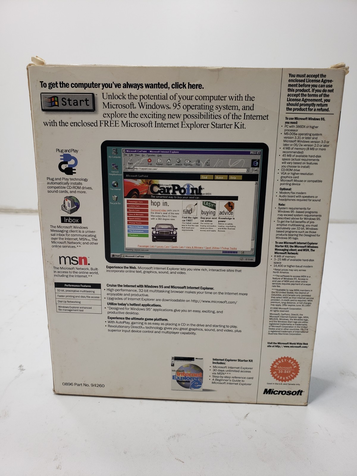 Vintage Microsoft Windows 95 Upgrade CD-ROM Complete Big Box IE Starter Kit