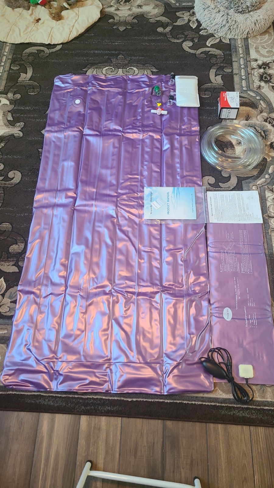 Softside Water Mattress, 4" Thick PVC Water Bed with Heater, Water Pipe & Pum...
