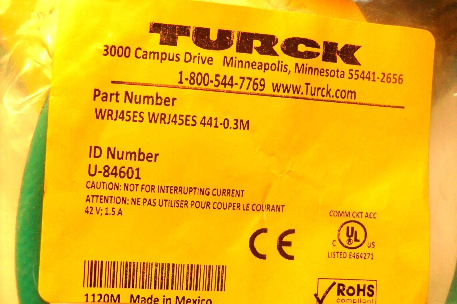 Turck WRJ45ES WRJ45ES-441-0.3M - Factory Sealed Bags U-84601