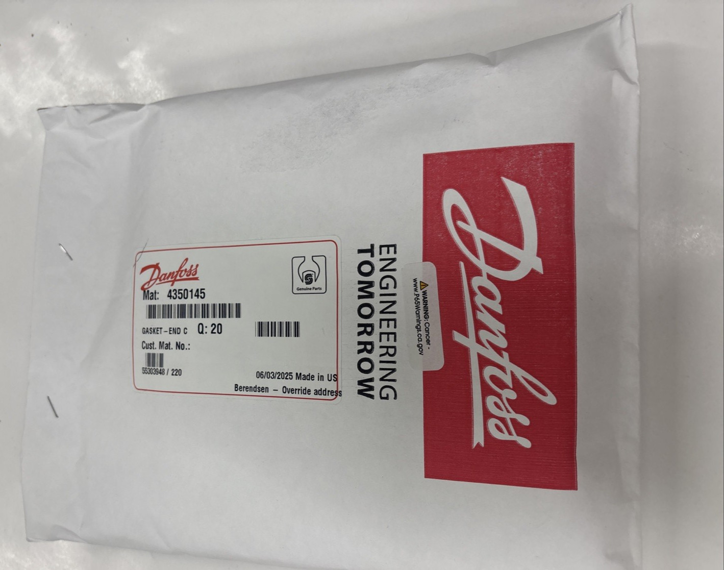 20 Sauer Danfoss 4350145 End Cap Gaskets for Series 40 MMF/MMV/MPV/MPT Pumps