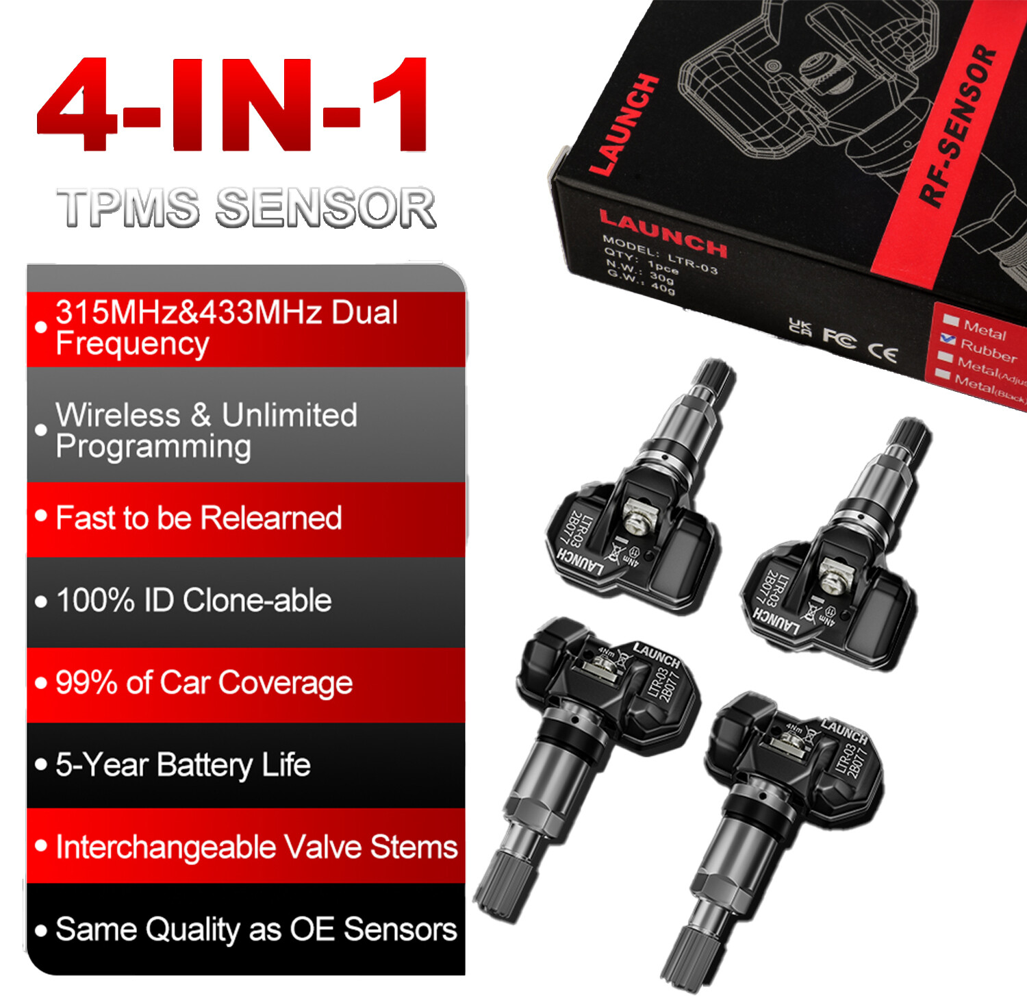 LAUNCH Universal 315MHz+433MHz Tire Pressure FR-Sensor LTR-03 TPMS Programmable