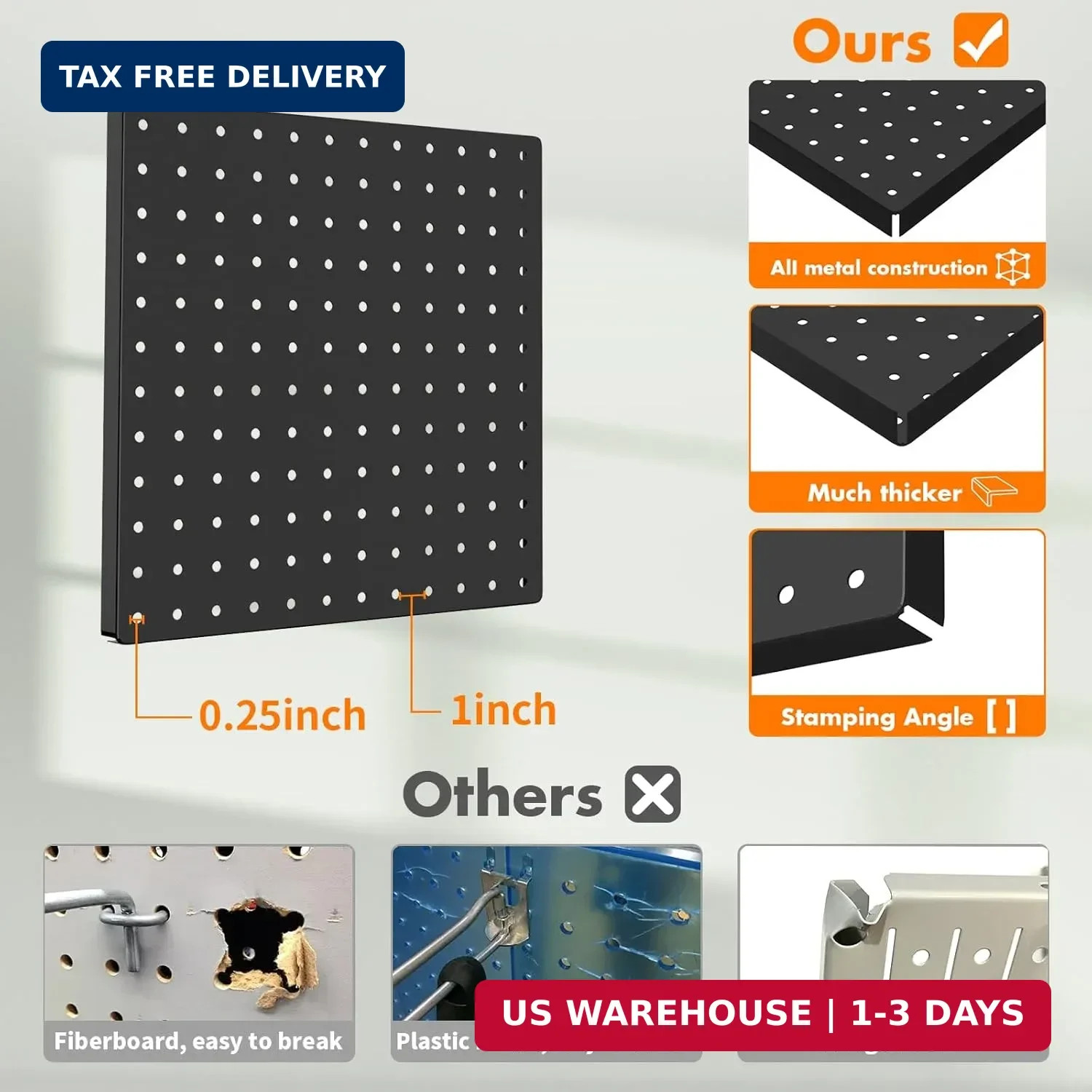 Peg Board, 4 Pack Metal Pegboard Kit,Black Pegboard Wall Organizer with 32 Pcs H