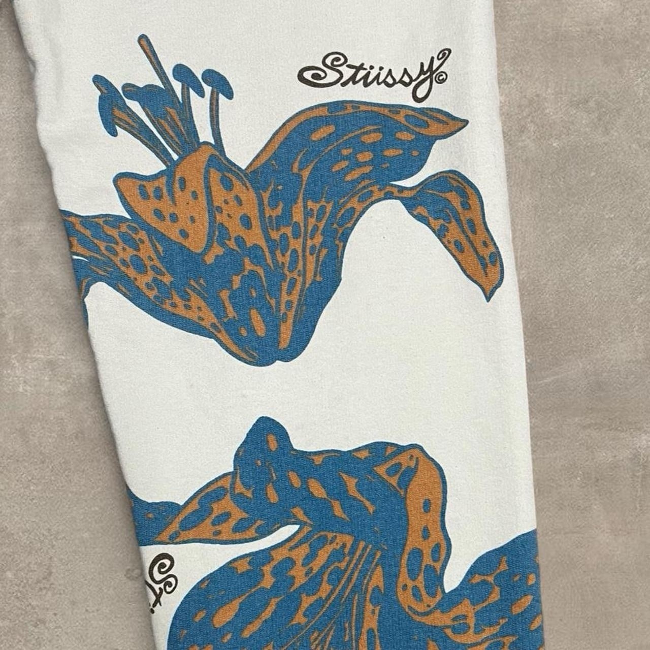 Stussy White Floral Sweatpants Men's Size Medium Tapered Leg Authentic