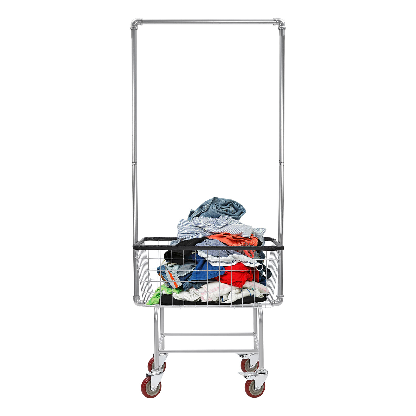 Steel Wire Laundry Cart Laundry Basket W/ Wheels Commercial Laundry Basket Cart