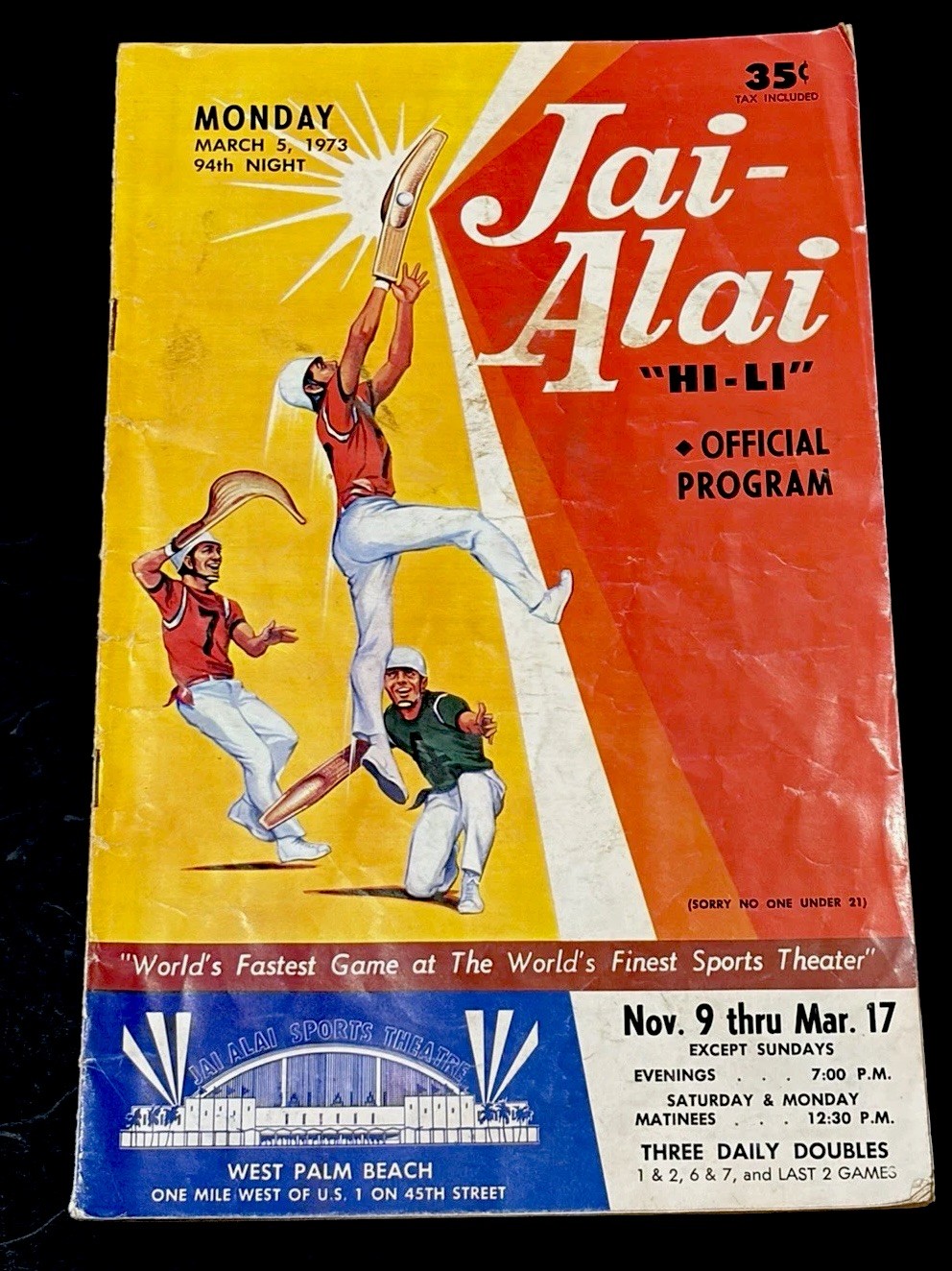 Palm Beach Jai Alai 1973 Program. Very Rare. Star players. Iconic fronton!