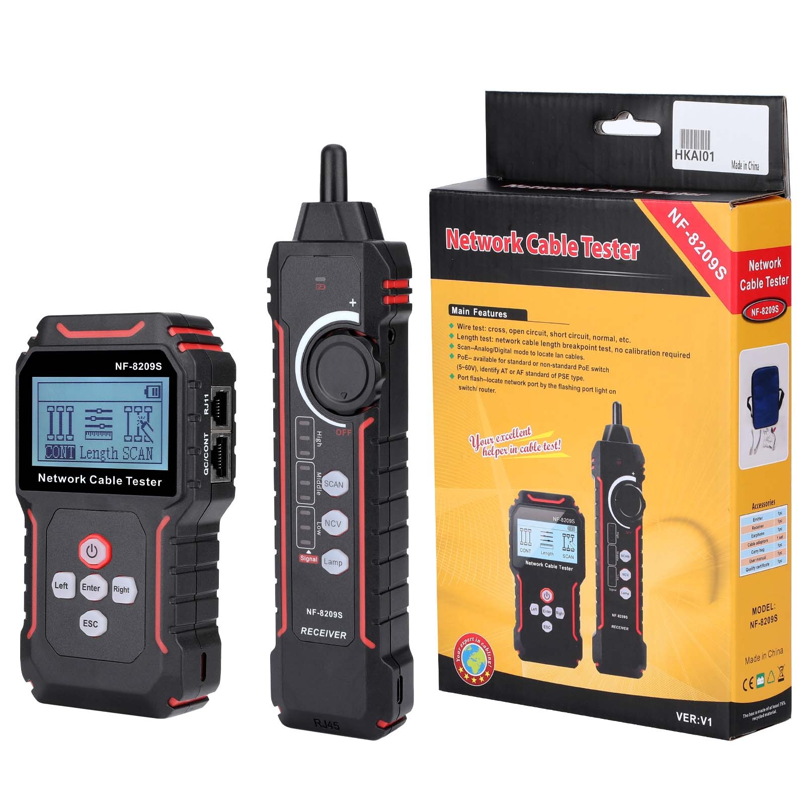 NF-8209S Network Cable Tester Ethernet Cable Tester with CAT5, CAT6 Line Tracer