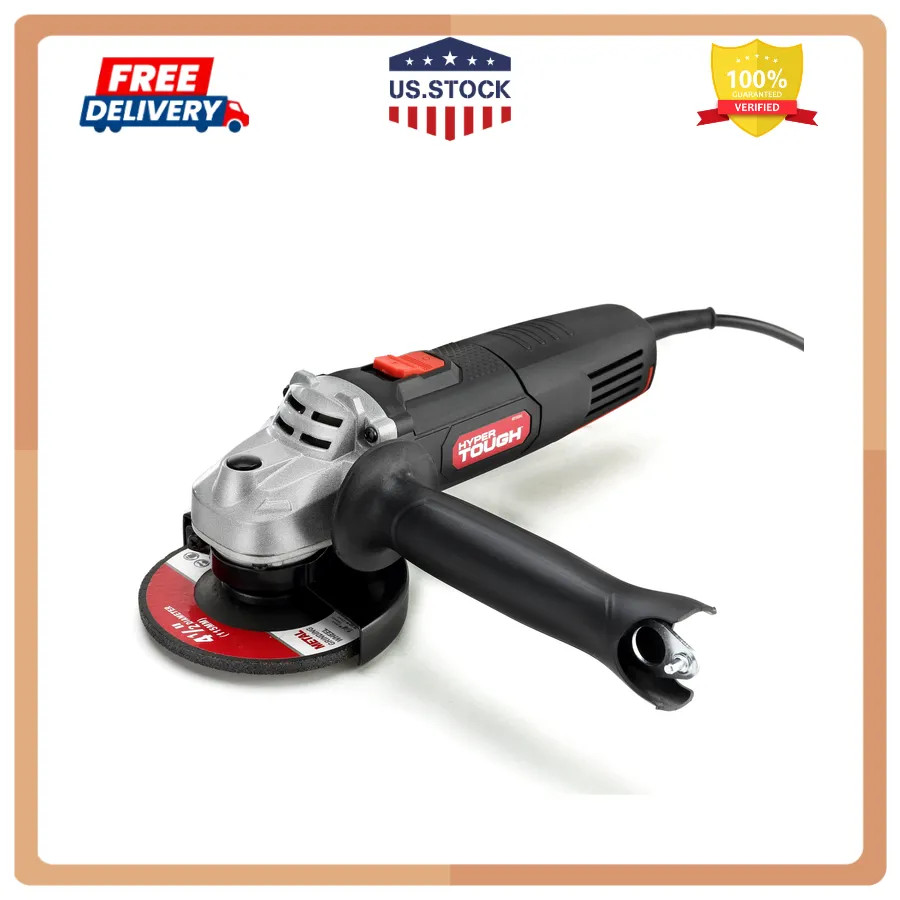 Hyper Tough 6 Amp 4-1/2 Inch Corded Angle Grinder with Handle and Guard