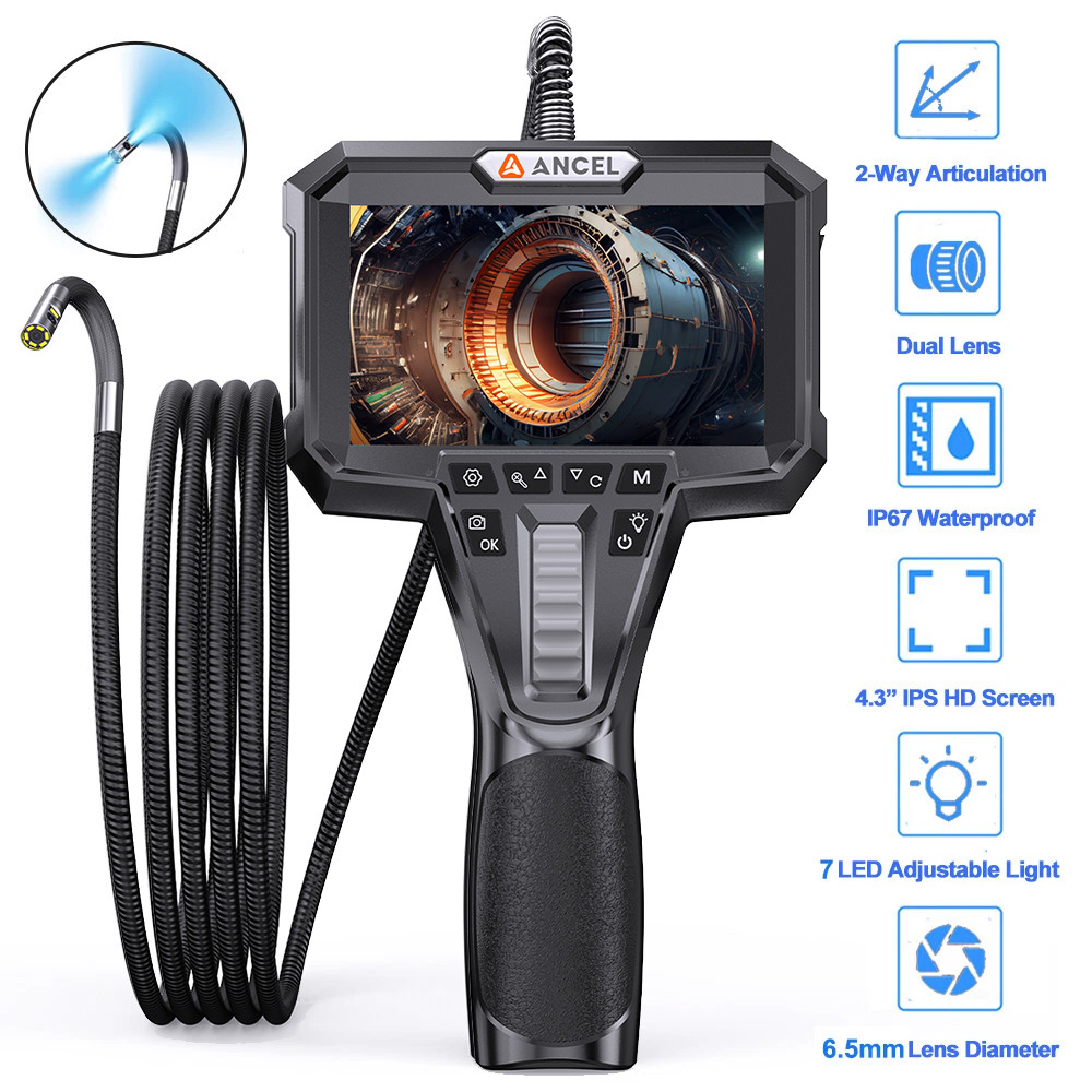 Dual Lens Two-Way Articulating Endoscope Camera with Lights Industrial Borescope