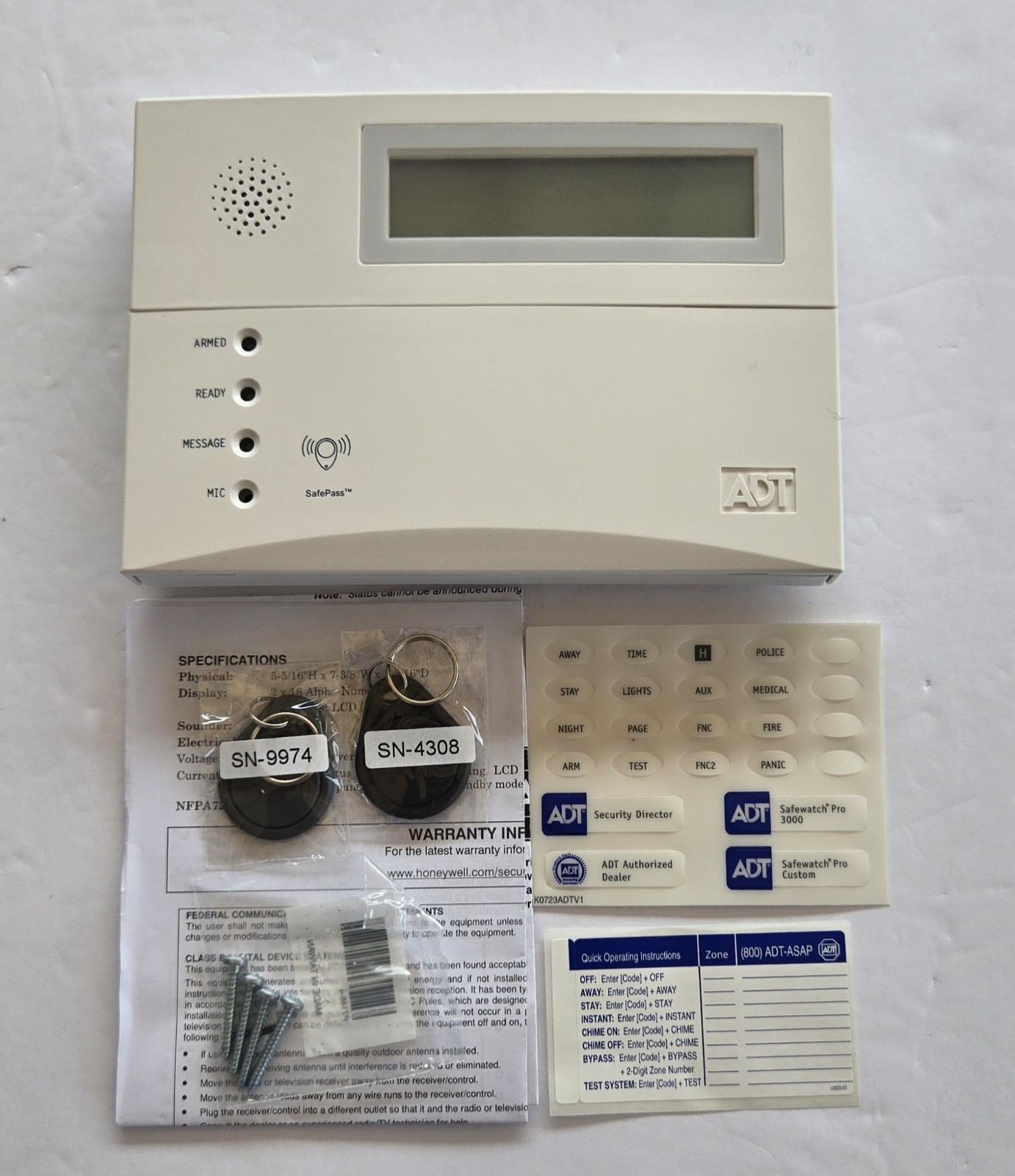 Honeywell Ademco 6160VPADT Talking Alpha Keypad with Safepass, New No Box.