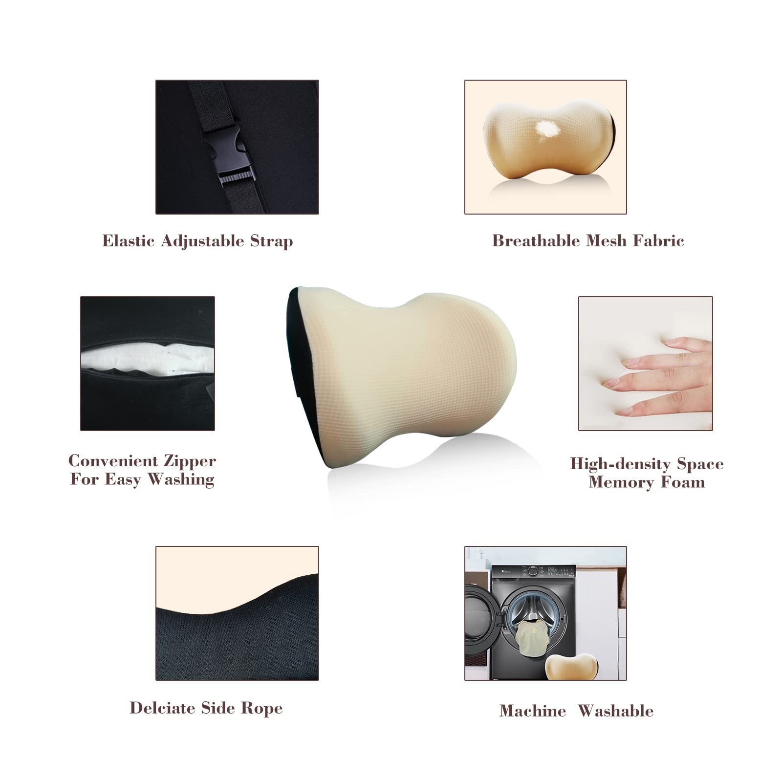 Almohada Reposacabezas Para Auto Con Espuma Viscoelastica Color Beige