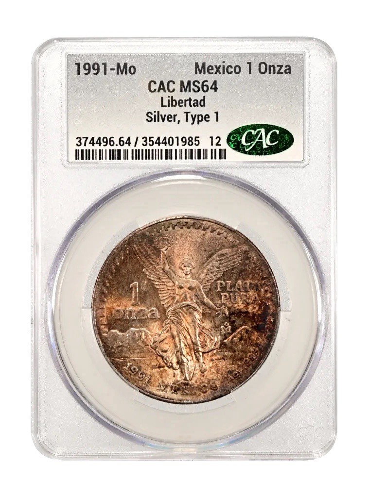 🔥🔥🔥1991 Mo CAC MS64 TYPE 1-1 oz Silver Libertad TONER Onza🔥🔥🔥
