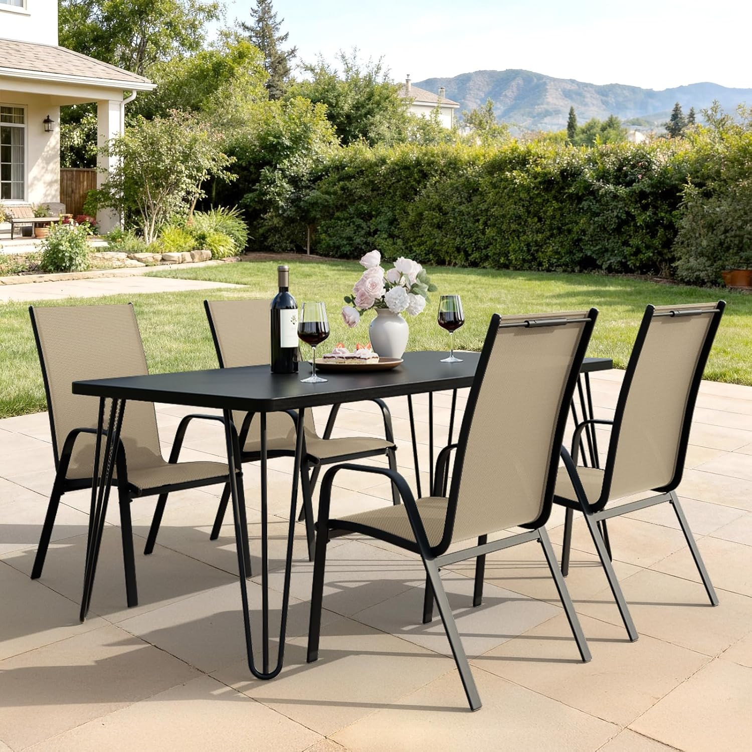 JEAREY Patio Dining Chairs Set of 4, Outdoor Stackable Dining Furniture Set, All