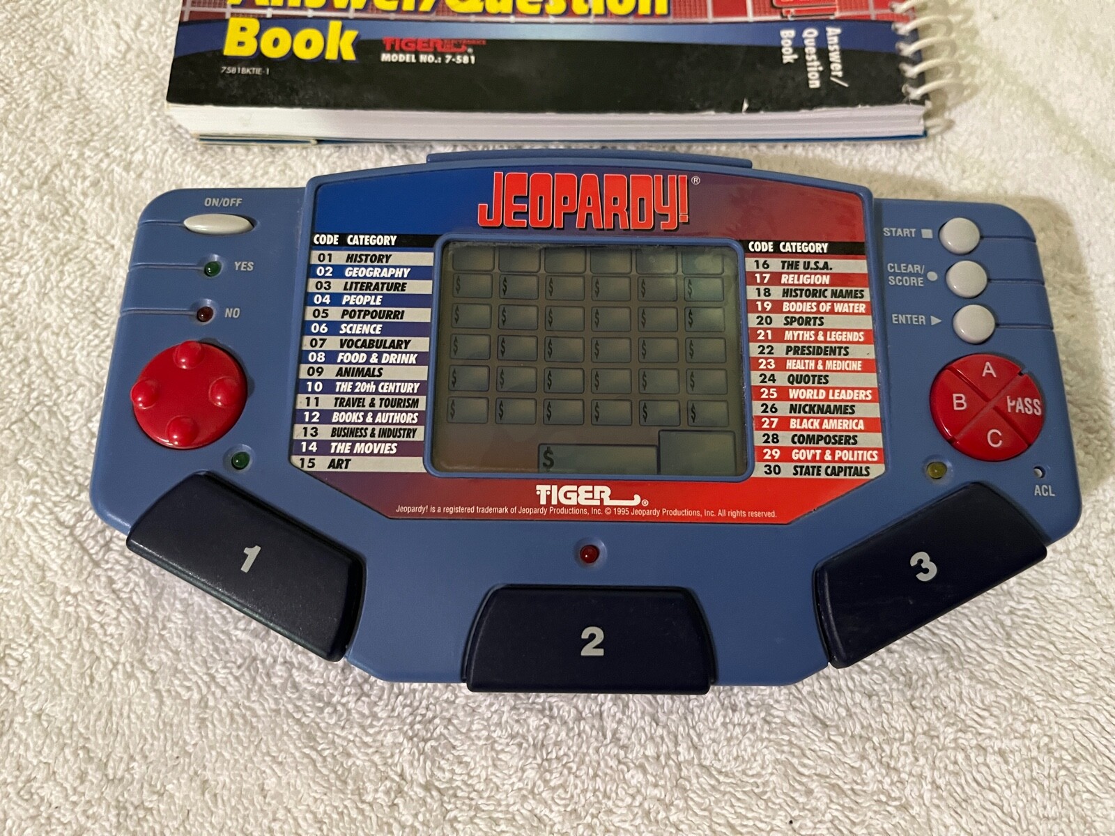 Jeopardy Handheld Electronic Games 1995 with Answer Question Book