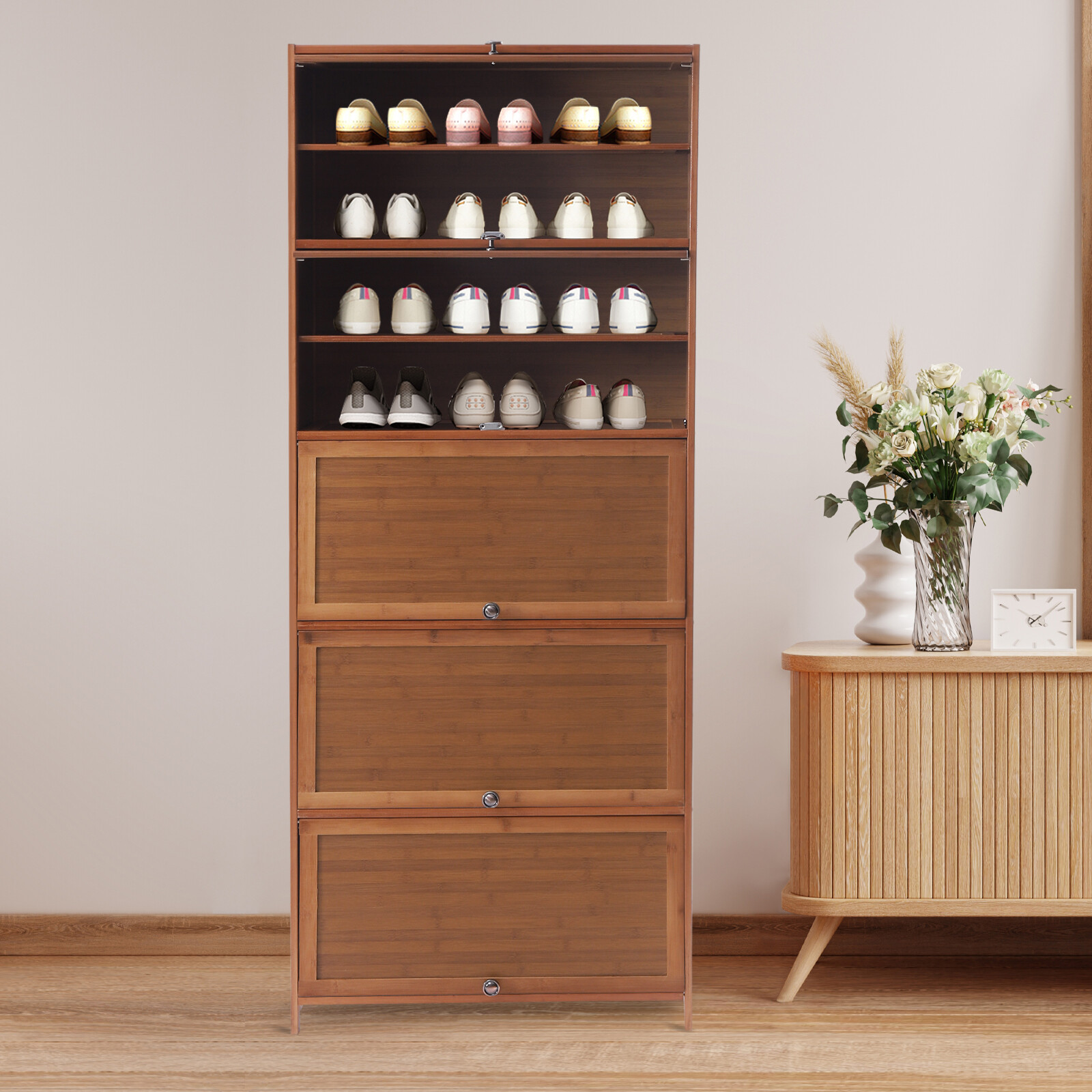 10-Tier Bamboo Shoe Rack Cabinet Organizer Wooden Shelf Stand Storage Book Shelf