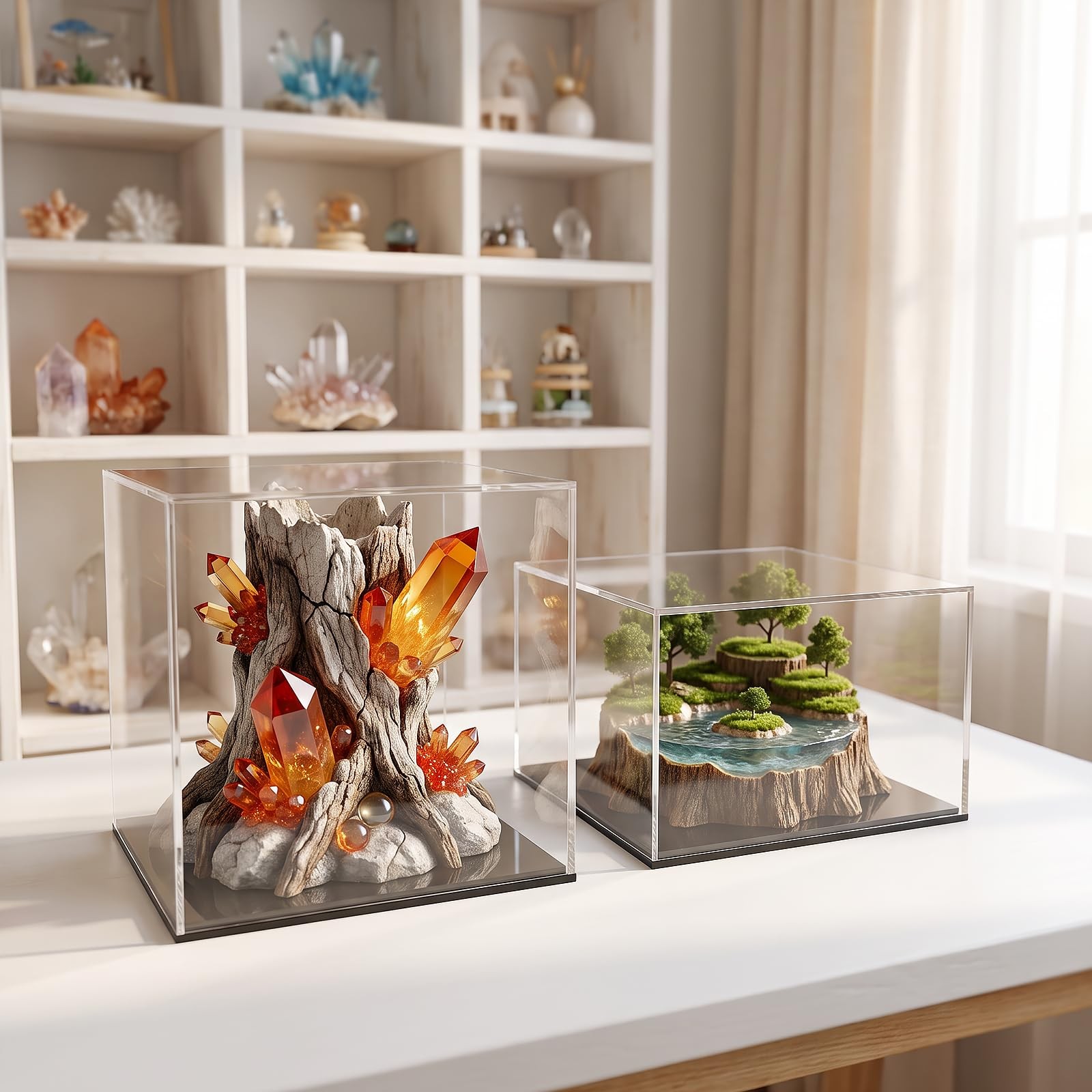 Fully Assembled Clear Acrylic Boxes with Black Base 6x6x4 Inch
