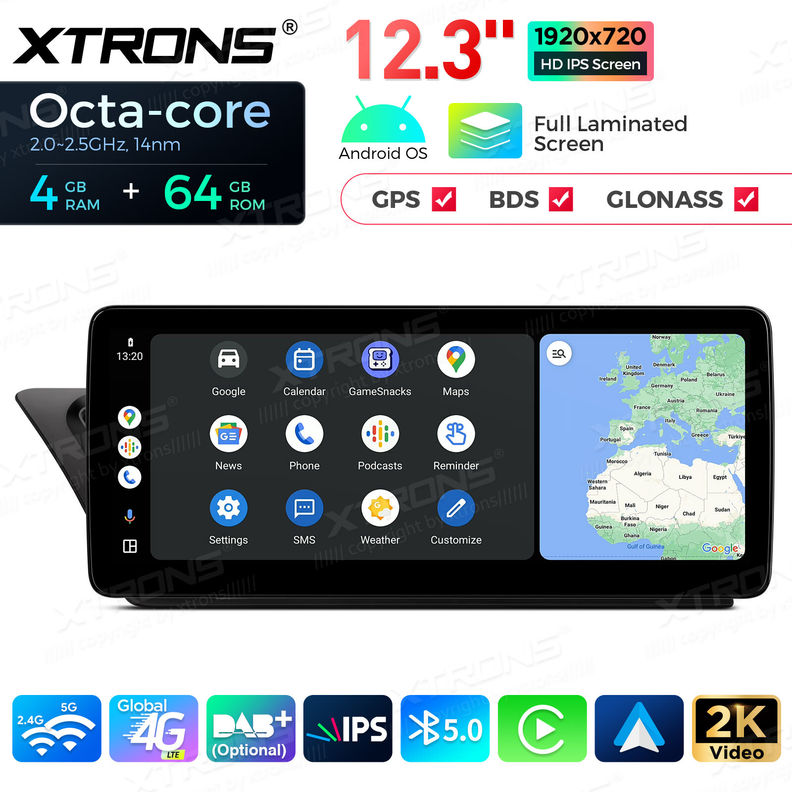 12.3" Screen for Audi A4 A5 Car Stereo Navigation GPS Octa Core Bluetooth 4G 64G