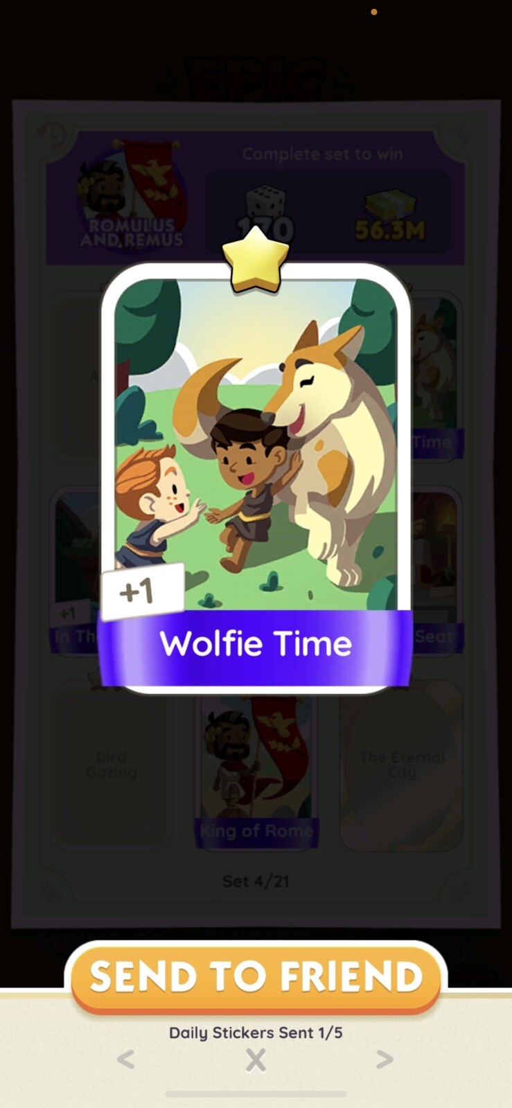 Monopoly GO Sticker - Set 4 - Wolfie Time 1⭐️ (Romulus And, Remus)