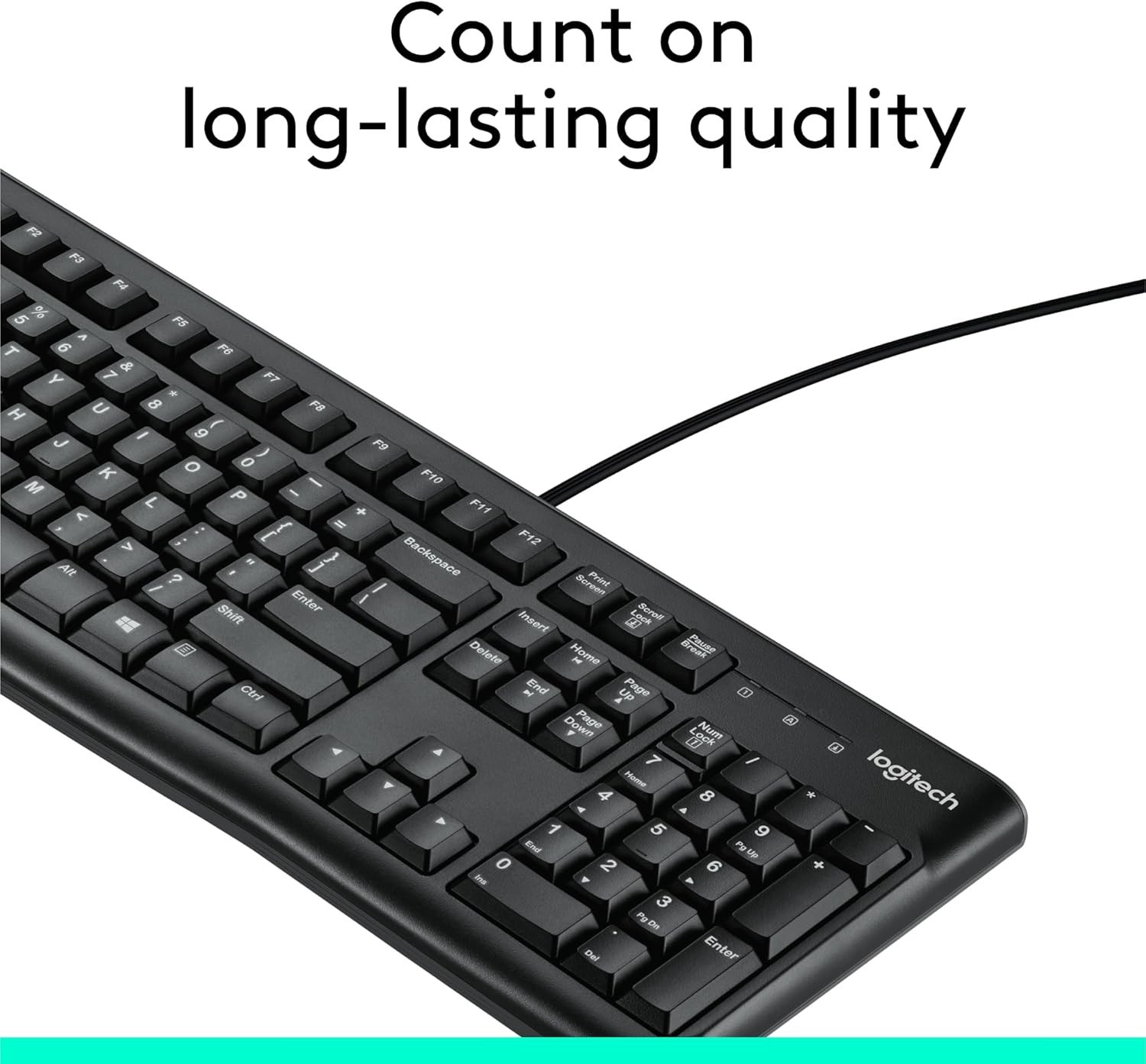 K120 Wired QWERTY Keyboard - Easy Setup, Spill-Resistant, Eco-Friendly Design