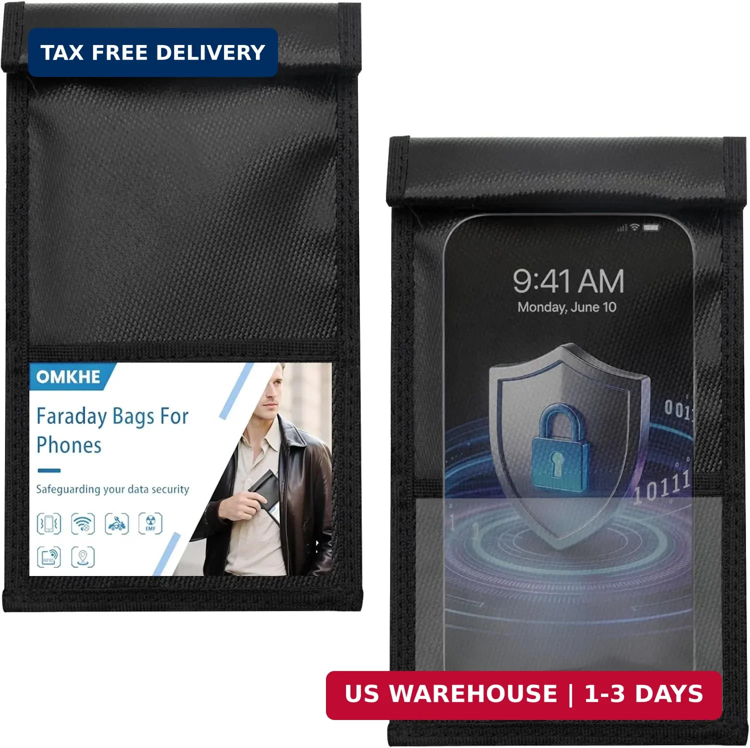 2 Pack Military Grade Faraday Bags for Smartphones, Magnetic Closure Go Dark Far
