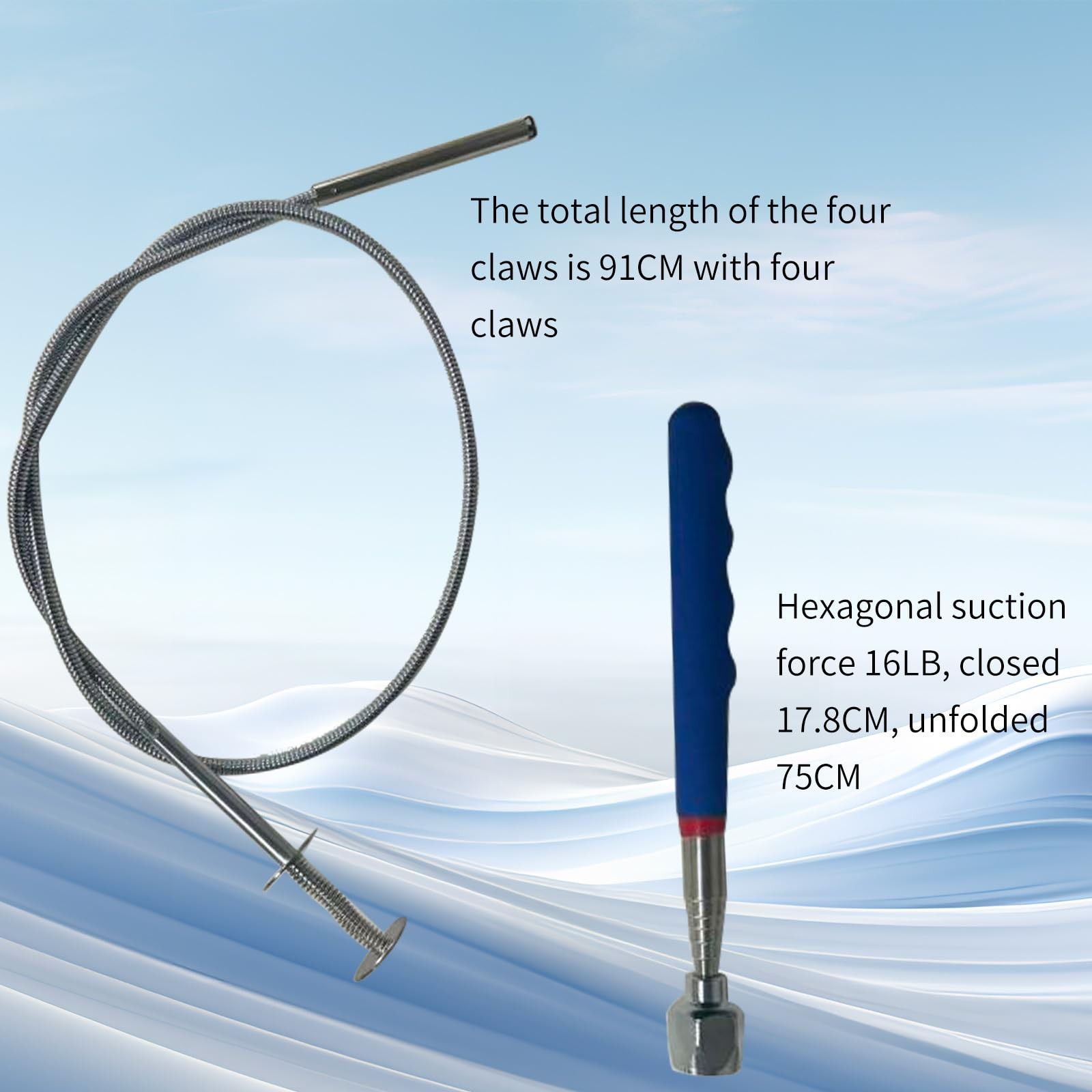 2-Piece Magnetic Pickup Tool Set — 36in Flexible Claw One Size, Silver