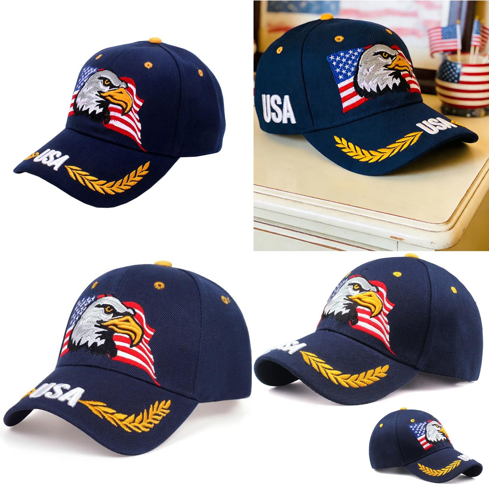 IZUS USA-Flag Eagles-Hat American Baseball-Cap Embroidered One Size, Navy